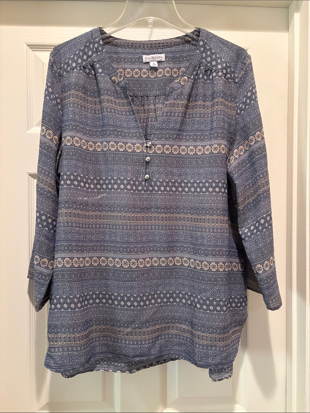 Kim Rogers Blue & Cream Patterned Women's Tunic with Button Placket